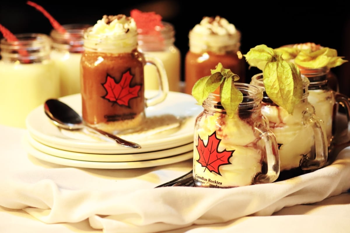 Small deserts served in jars at Sunwapta Falls Jasper